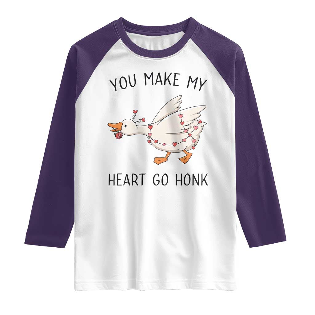 Funny Valentine Goose Raglan Shirt You Make My Heart Go Honk Cute Romantic Gift