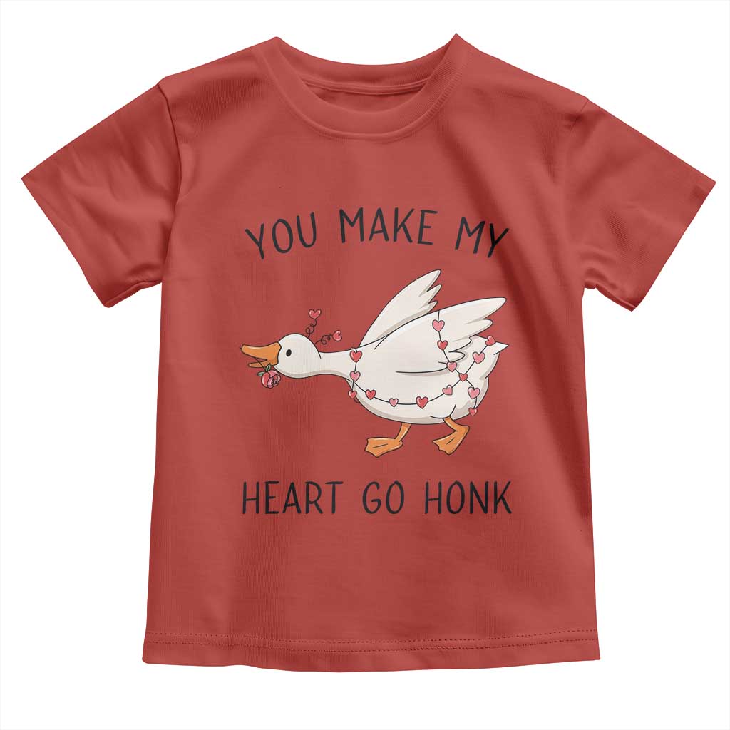 Funny Valentine Goose Toddler T Shirt You Make My Heart Go Honk Cute Romantic Gift
