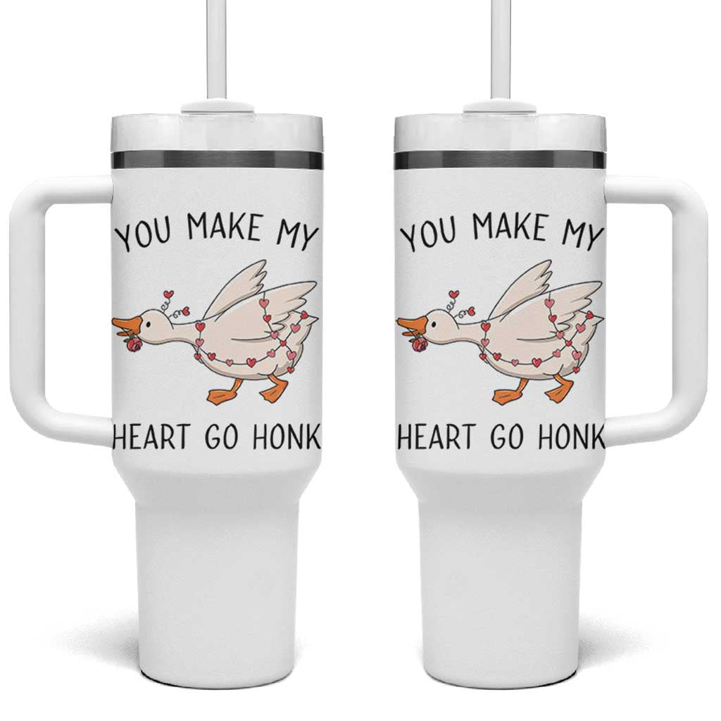 Funny Valentine Goose Tumbler With Handle You Make My Heart Go Honk Cute Romantic Gift