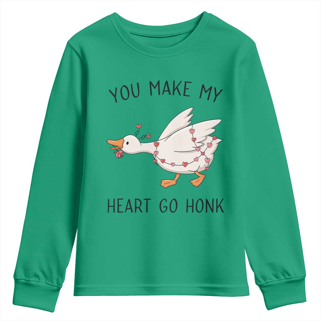 Funny Valentine Goose Youth Sweatshirt You Make My Heart Go Honk Cute Romantic Gift