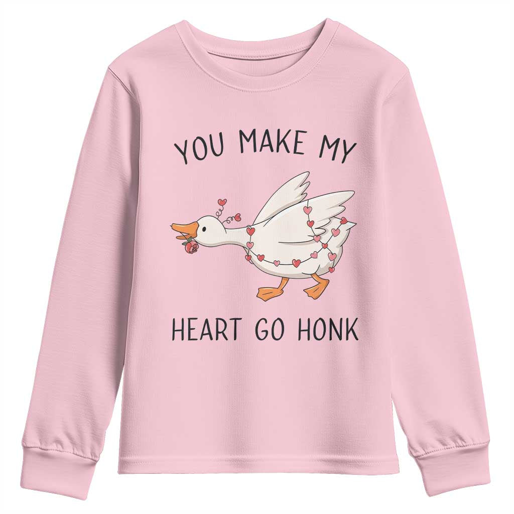 Funny Valentine Goose Youth Sweatshirt You Make My Heart Go Honk Cute Romantic Gift