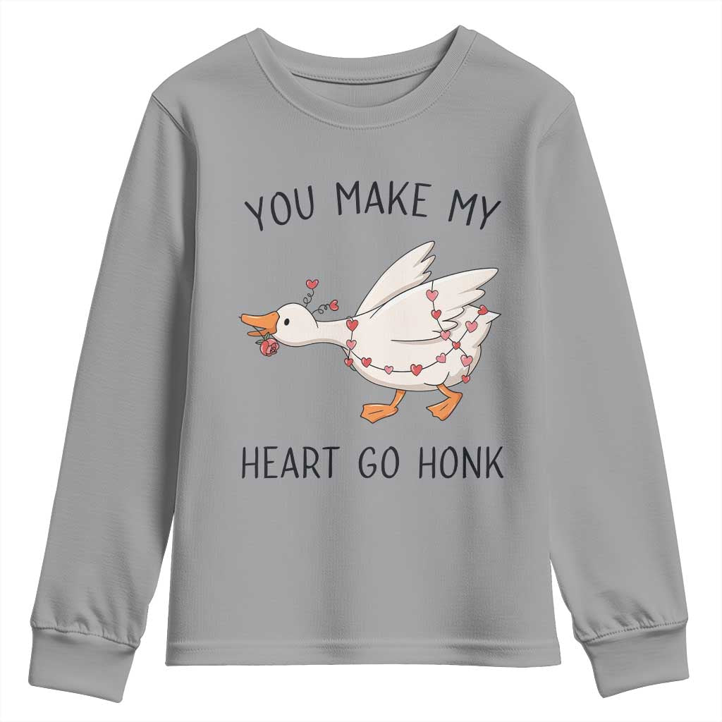 Funny Valentine Goose Youth Sweatshirt You Make My Heart Go Honk Cute Romantic Gift