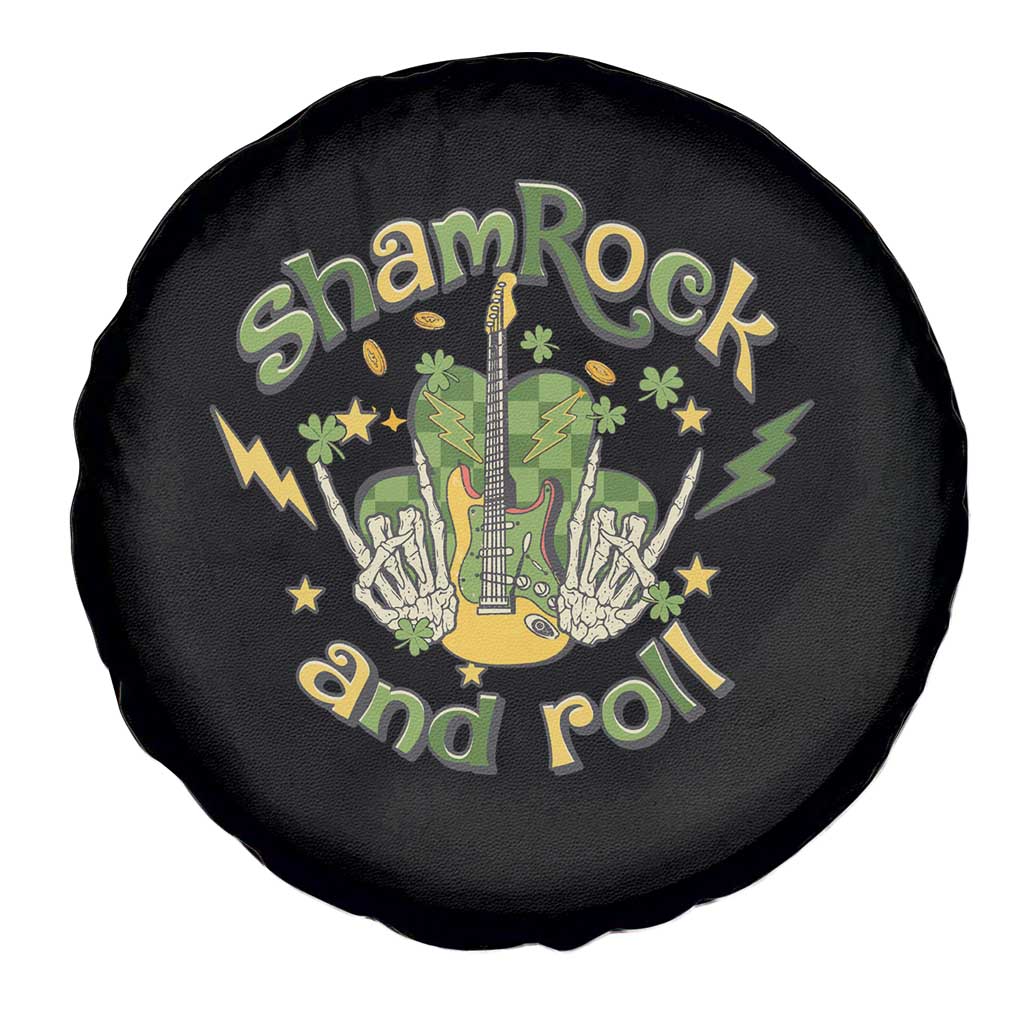 Funny St Patricks Day Spare Tire Cover Shamrock 'N Roll Irish Music Rocking Skeleton Hand with Guitar