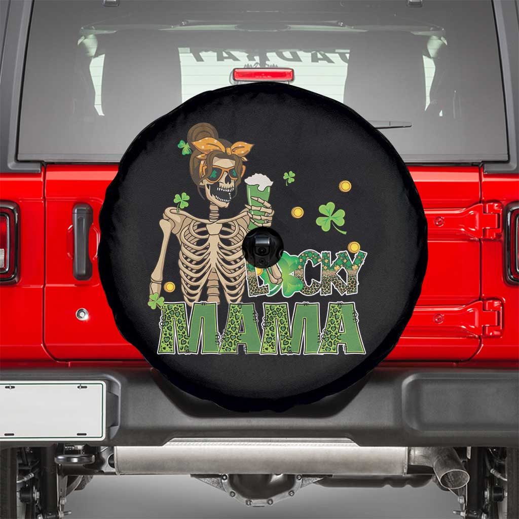 Irish Skeleton Mom Spare Tire Cover Lucky Mama Messy Bun Drinking Beer St Patrick's Day Mother's Day