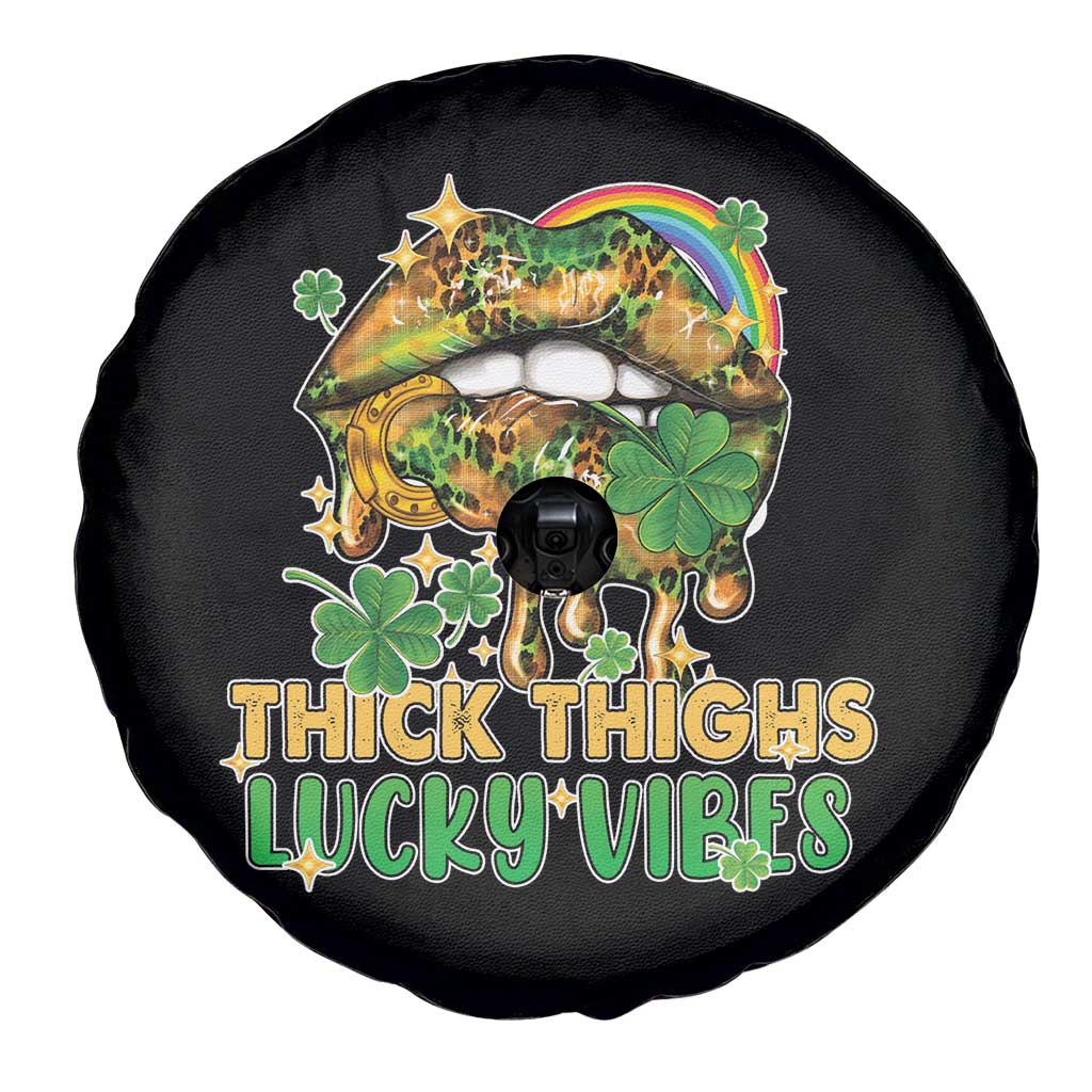 Funny St Patricks Day Women Spare Tire Cover Thick Thighs Lucky Vibes Leopard Biting Lips