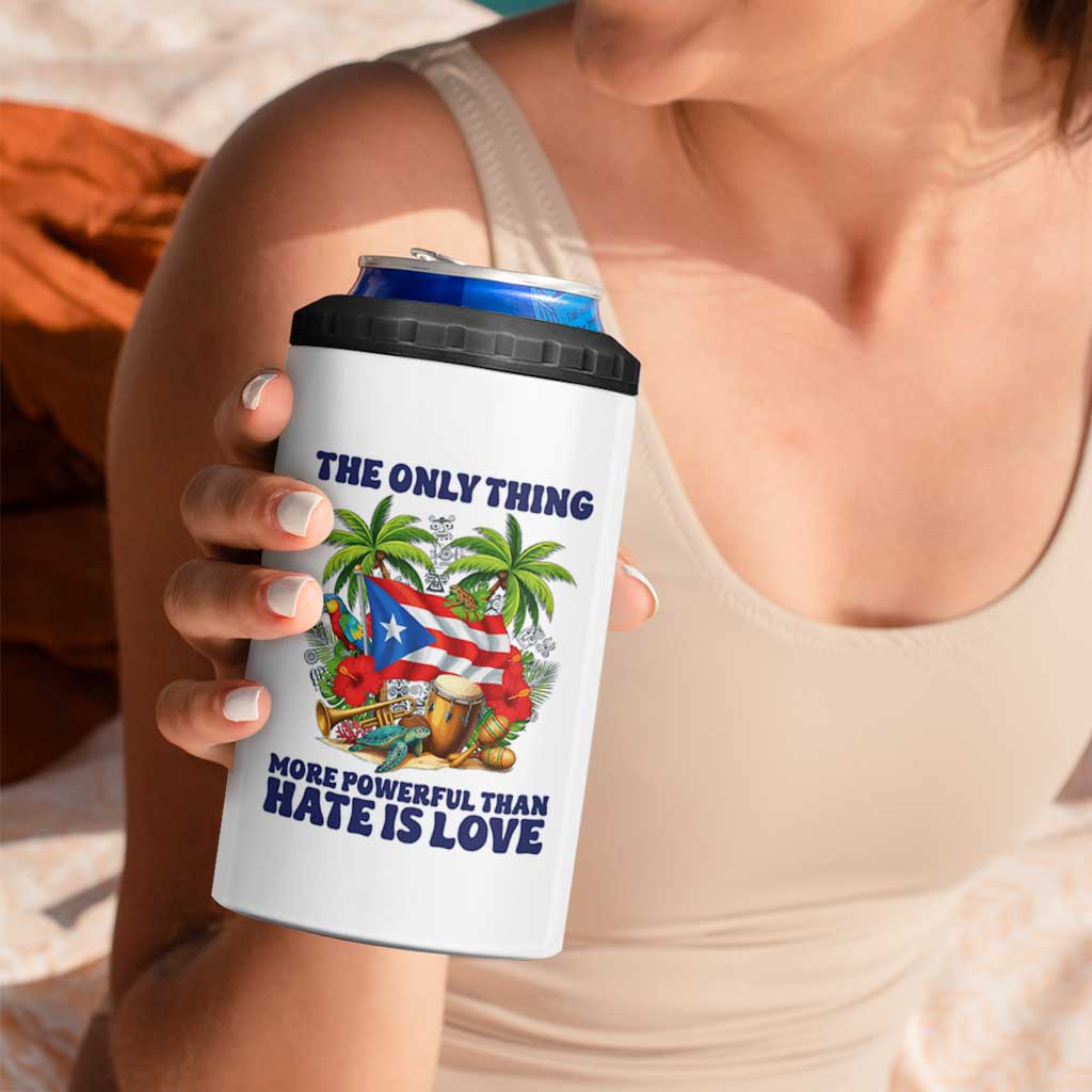 The Only Thing More Powerful Than Hate Is Love Puerto Rico 4 in 1 Can Cooler Tumbler Unity and Love Boricua Heritage Pride