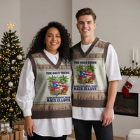 The Only Thing More Powerful Than Hate Is Love Puerto Rico V-Neck Knit Sweater Vest Unity and Love Boricua Heritage Pride