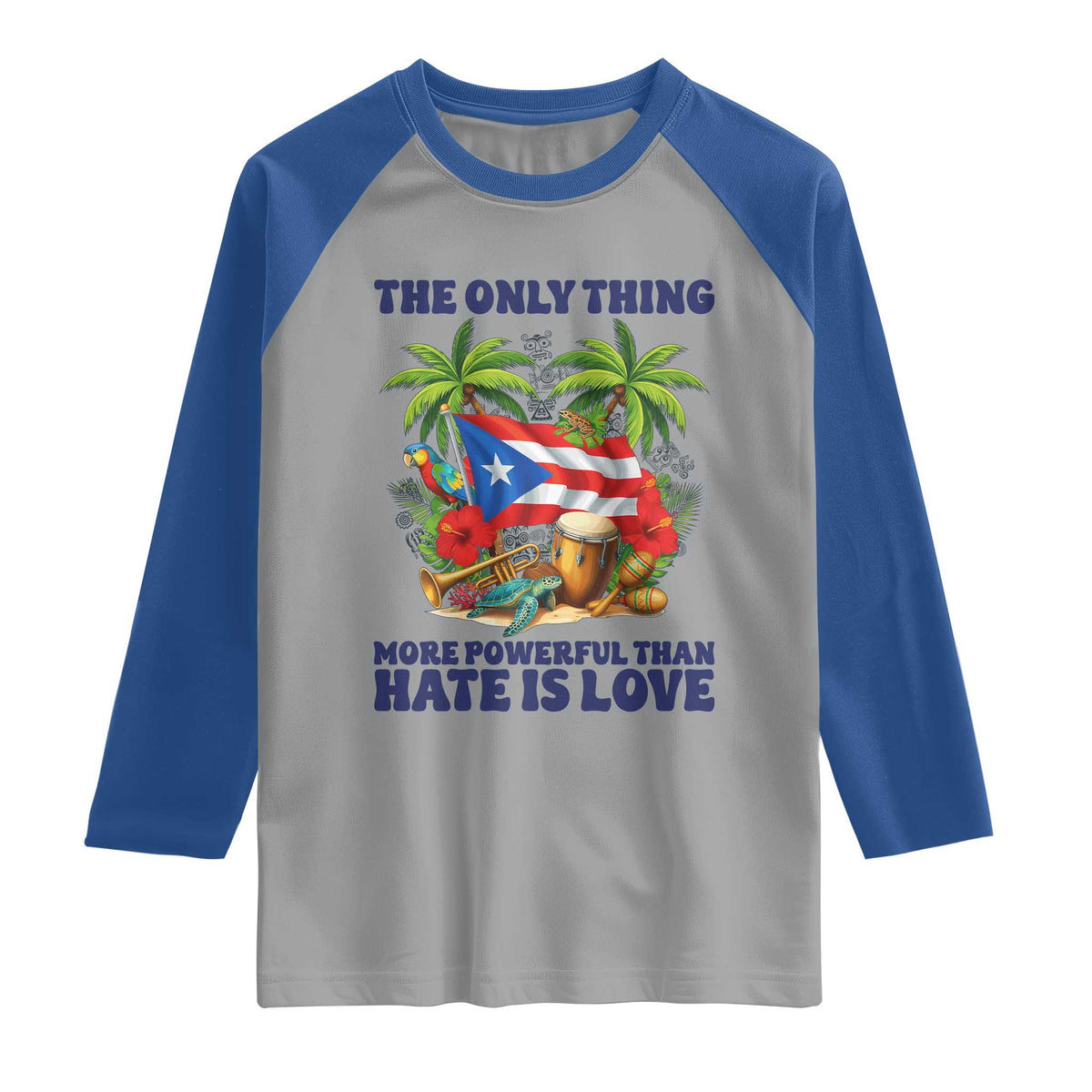 The Only Thing More Powerful Than Hate Is Love Puerto Rico Raglan Shirt Unity and Love Boricua Heritage Pride