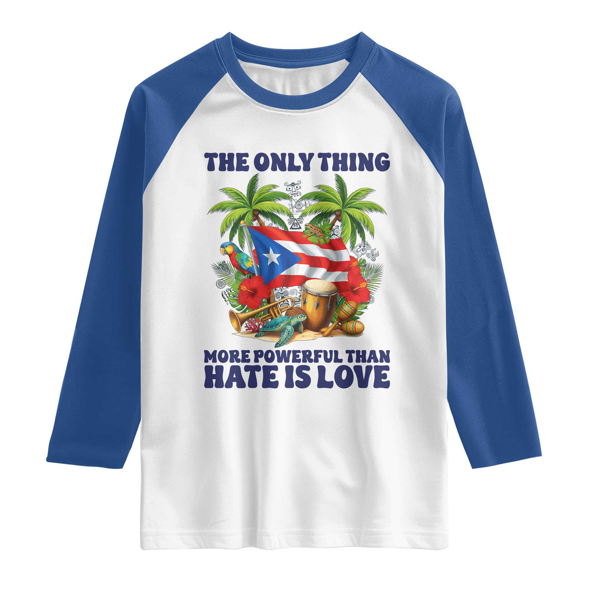 The Only Thing More Powerful Than Hate Is Love Puerto Rico Raglan Shirt Unity and Love Boricua Heritage Pride