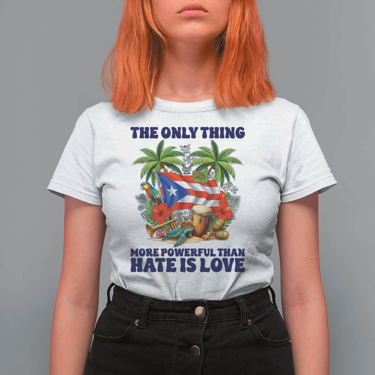 The Only Thing More Powerful Than Hate Is Love Puerto Rico T Shirt For Women Unity and Love Boricua Heritage Pride