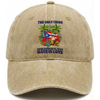The Only Thing More Powerful Than Hate Is Love Puerto Rico Washed Cotton Baseball Cap Unity and Love Boricua Heritage Pride