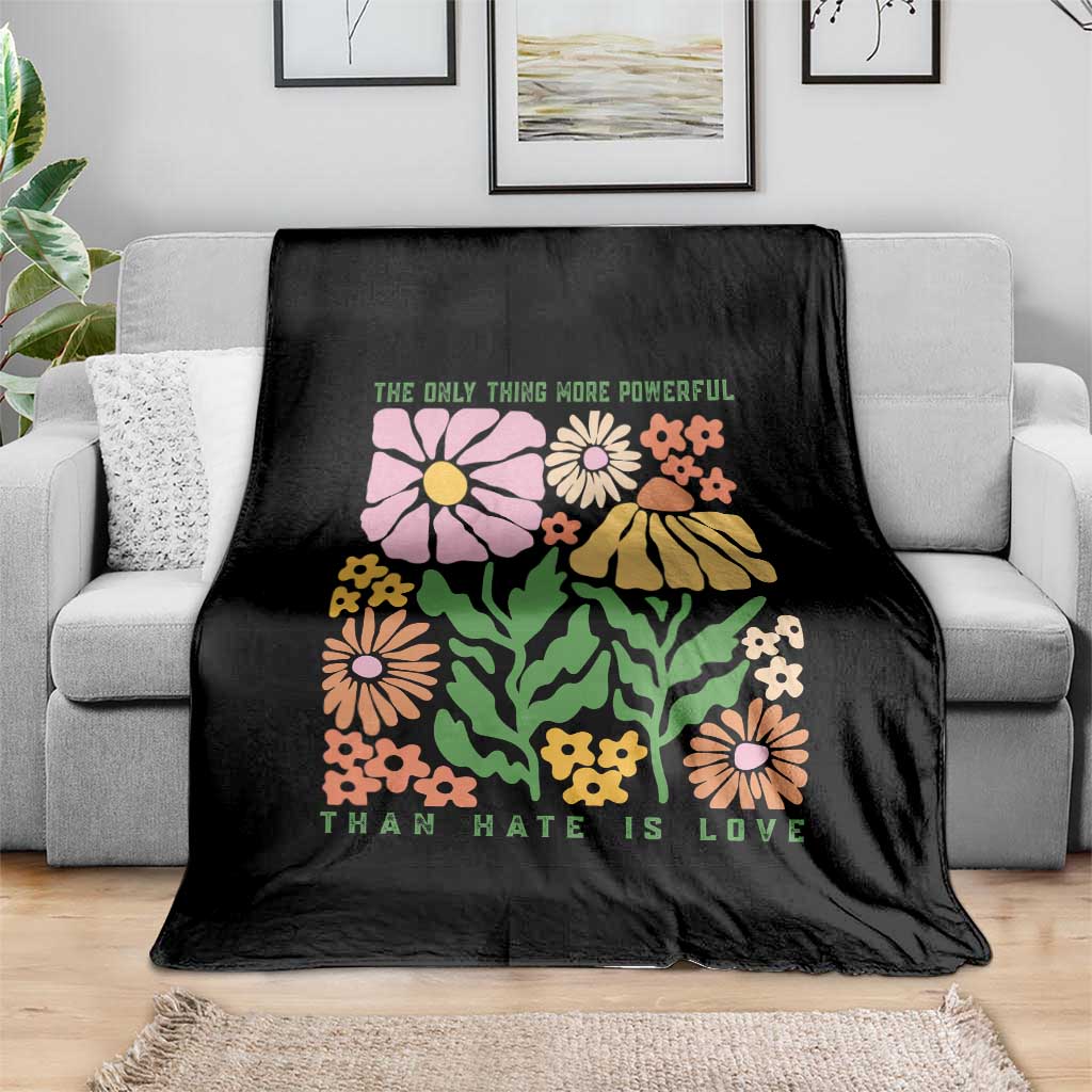 The Only Thing More Powerful Than Hate Is Love Throw Blanket Retro Floral Bunny Inspirational Quote