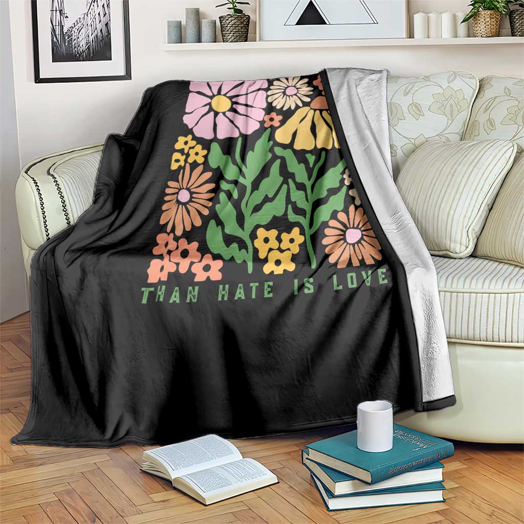The Only Thing More Powerful Than Hate Is Love Throw Blanket Retro Floral Bunny Inspirational Quote