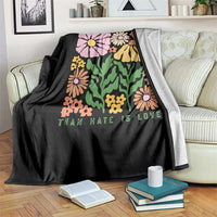 The Only Thing More Powerful Than Hate Is Love Throw Blanket Retro Floral Bunny Inspirational Quote