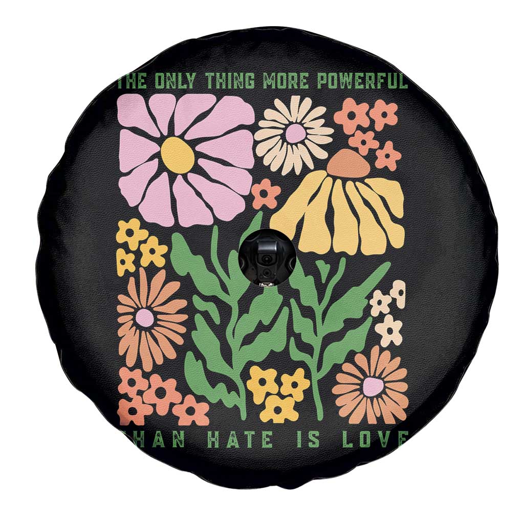 The Only Thing More Powerful Than Hate Is Love Spare Tire Cover Retro Floral Bunny Inspirational Quote