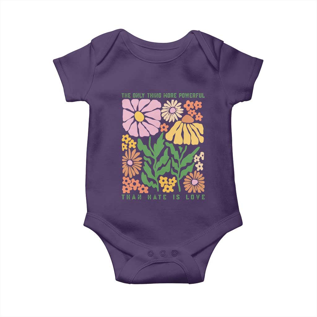 The Only Thing More Powerful Than Hate Is Love Baby Onesie Retro Floral Bunny Inspirational Quote