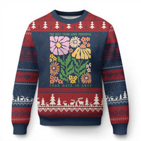 The Only Thing More Powerful Than Hate Is Love Ugly Christmas Sweater Retro Floral Bunny Inspirational Quote