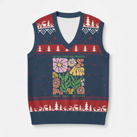 The Only Thing More Powerful Than Hate Is Love V-Neck Knit Sweater Vest Retro Floral Bunny Inspirational Quote