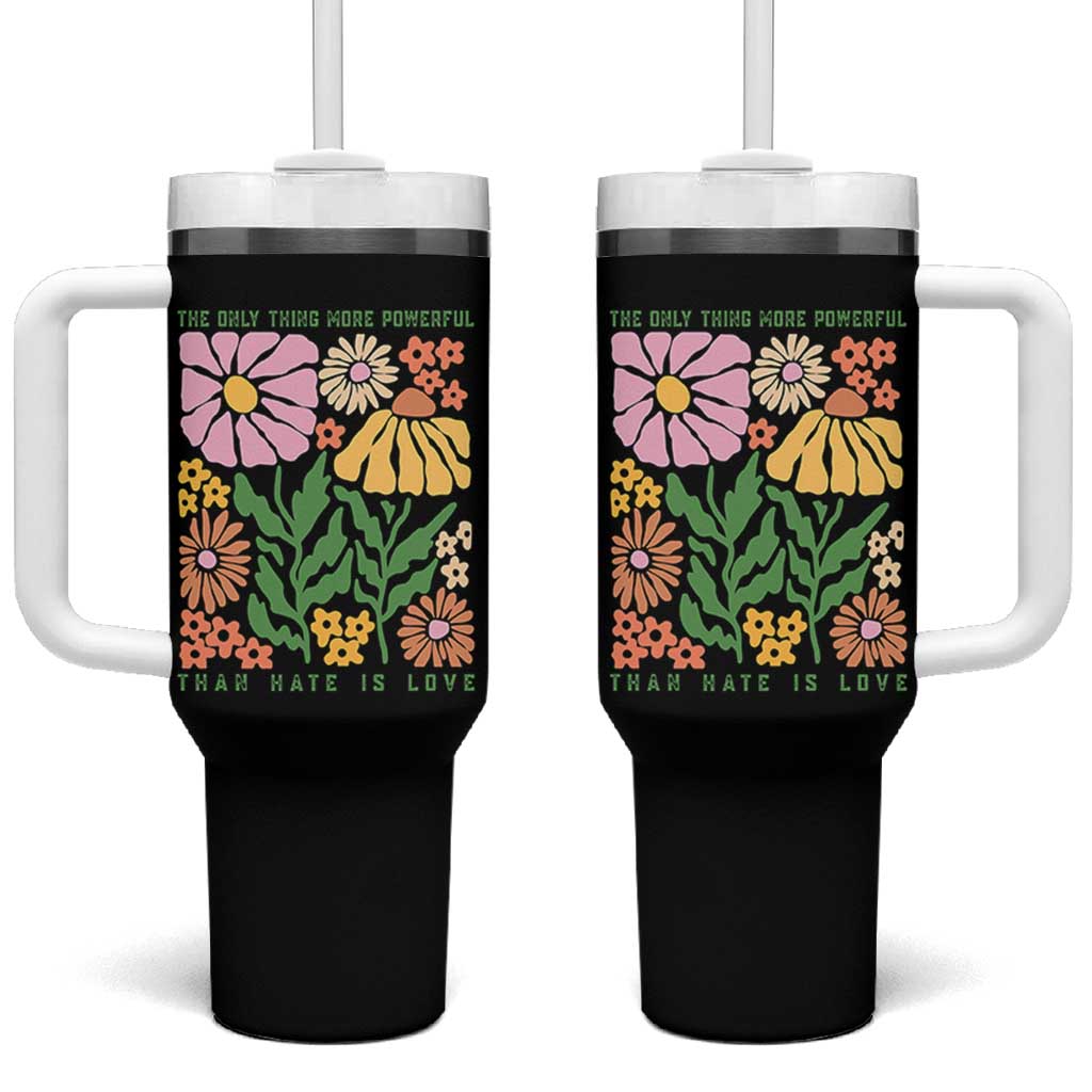 The Only Thing More Powerful Than Hate Is Love Tumbler With Handle Retro Floral Bunny Inspirational Quote