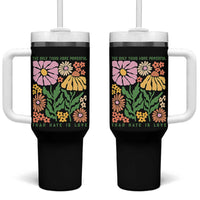 The Only Thing More Powerful Than Hate Is Love Tumbler With Handle Retro Floral Bunny Inspirational Quote