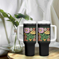 The Only Thing More Powerful Than Hate Is Love Tumbler With Handle Retro Floral Bunny Inspirational Quote