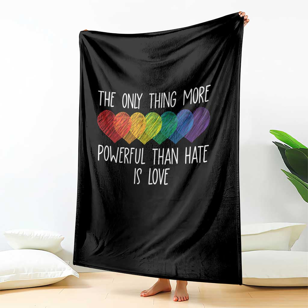 The Only Thing More Powerful Than Hate Is Love Throw Blanket Rainbow Hearts Pride Unity Bunny Inspirational Quote