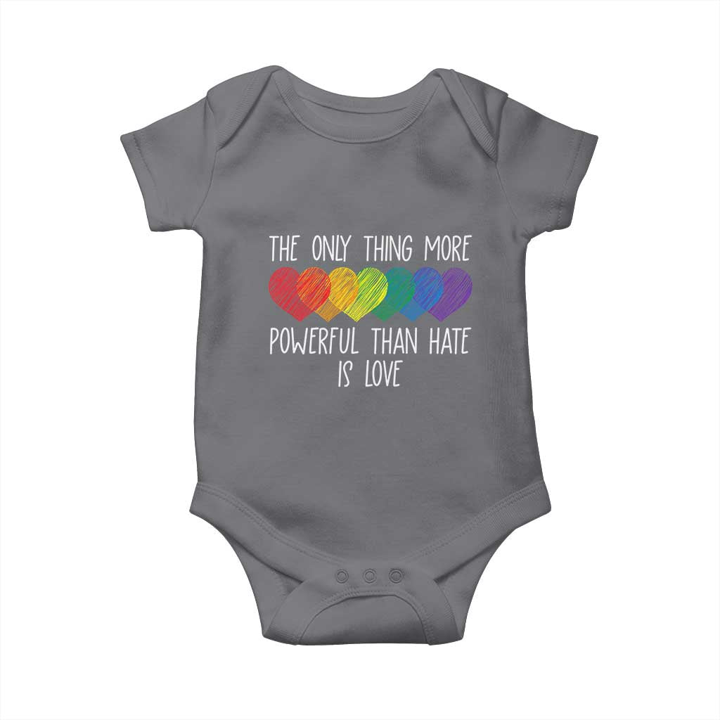The Only Thing More Powerful Than Hate Is Love Baby Onesie Rainbow Hearts Pride Unity Bunny Inspirational Quote