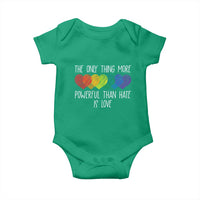 The Only Thing More Powerful Than Hate Is Love Baby Onesie Rainbow Hearts Pride Unity Bunny Inspirational Quote