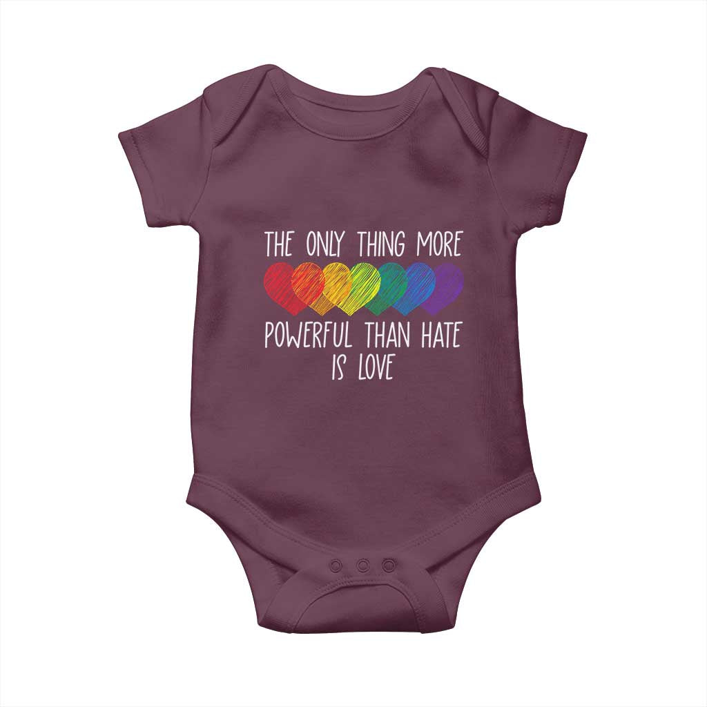 The Only Thing More Powerful Than Hate Is Love Baby Onesie Rainbow Hearts Pride Unity Bunny Inspirational Quote