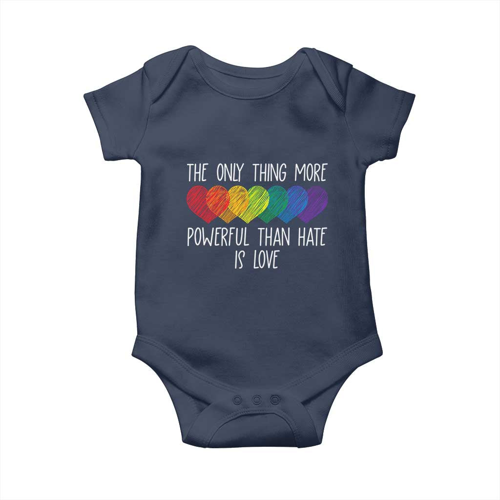 The Only Thing More Powerful Than Hate Is Love Baby Onesie Rainbow Hearts Pride Unity Bunny Inspirational Quote