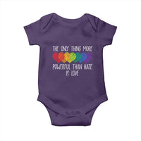 The Only Thing More Powerful Than Hate Is Love Baby Onesie Rainbow Hearts Pride Unity Bunny Inspirational Quote