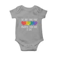 The Only Thing More Powerful Than Hate Is Love Baby Onesie Rainbow Hearts Pride Unity Bunny Inspirational Quote