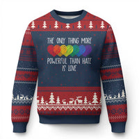 The Only Thing More Powerful Than Hate Is Love Ugly Christmas Sweater Rainbow Hearts Pride Unity Bunny Inspirational Quote