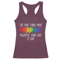 The Only Thing More Powerful Than Hate Is Love Racerback Tank Top Rainbow Hearts Pride Unity Bunny Inspirational Quote