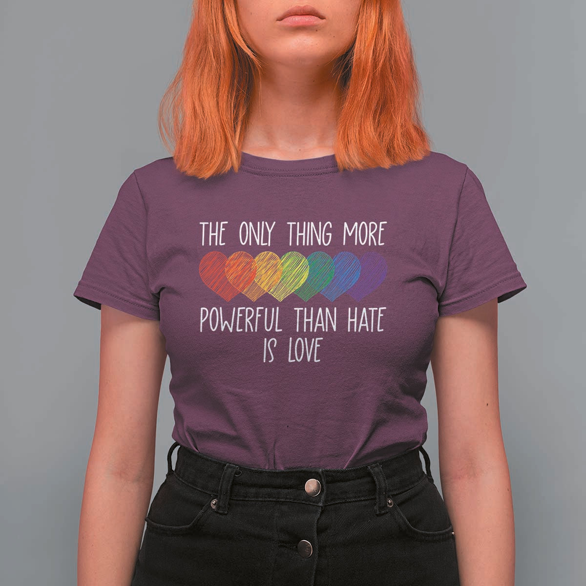 The Only Thing More Powerful Than Hate Is Love T Shirt For Women Rainbow Hearts Pride Unity Bunny Inspirational Quote