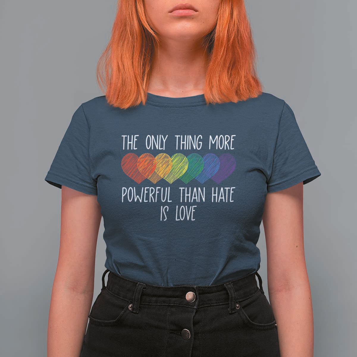 The Only Thing More Powerful Than Hate Is Love T Shirt For Women Rainbow Hearts Pride Unity Bunny Inspirational Quote