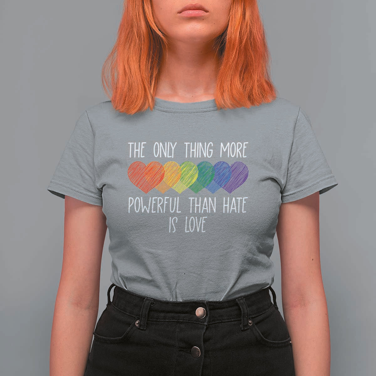 The Only Thing More Powerful Than Hate Is Love T Shirt For Women Rainbow Hearts Pride Unity Bunny Inspirational Quote