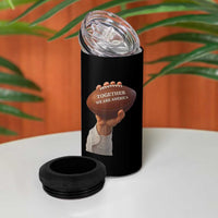 Together We Are America Bunny Holding Football 4 in 1 Can Cooler Tumbler Unity Game Day Inspirational Quote