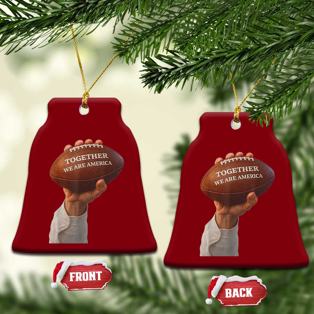 Together We Are America Bunny Holding Football Ceramic Ornament Unity Game Day Inspirational Quote