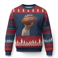 Together We Are America Bunny Holding Football Ugly Christmas Sweater Unity Game Day Inspirational Quote