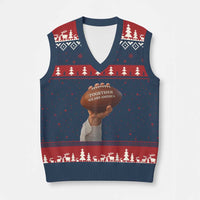 Together We Are America Bunny Holding Football V-Neck Knit Sweater Vest Unity Game Day Inspirational Quote