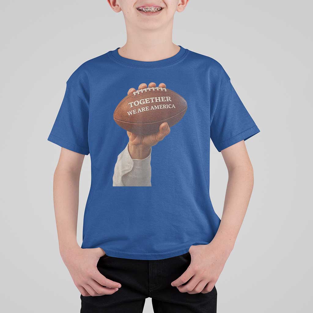 Together We Are America Bunny Holding Football T Shirt For Kid Unity Game Day Inspirational Quote