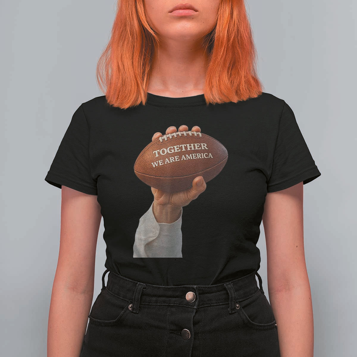 Together We Are America Bunny Holding Football T Shirt For Women Unity Game Day Inspirational Quote