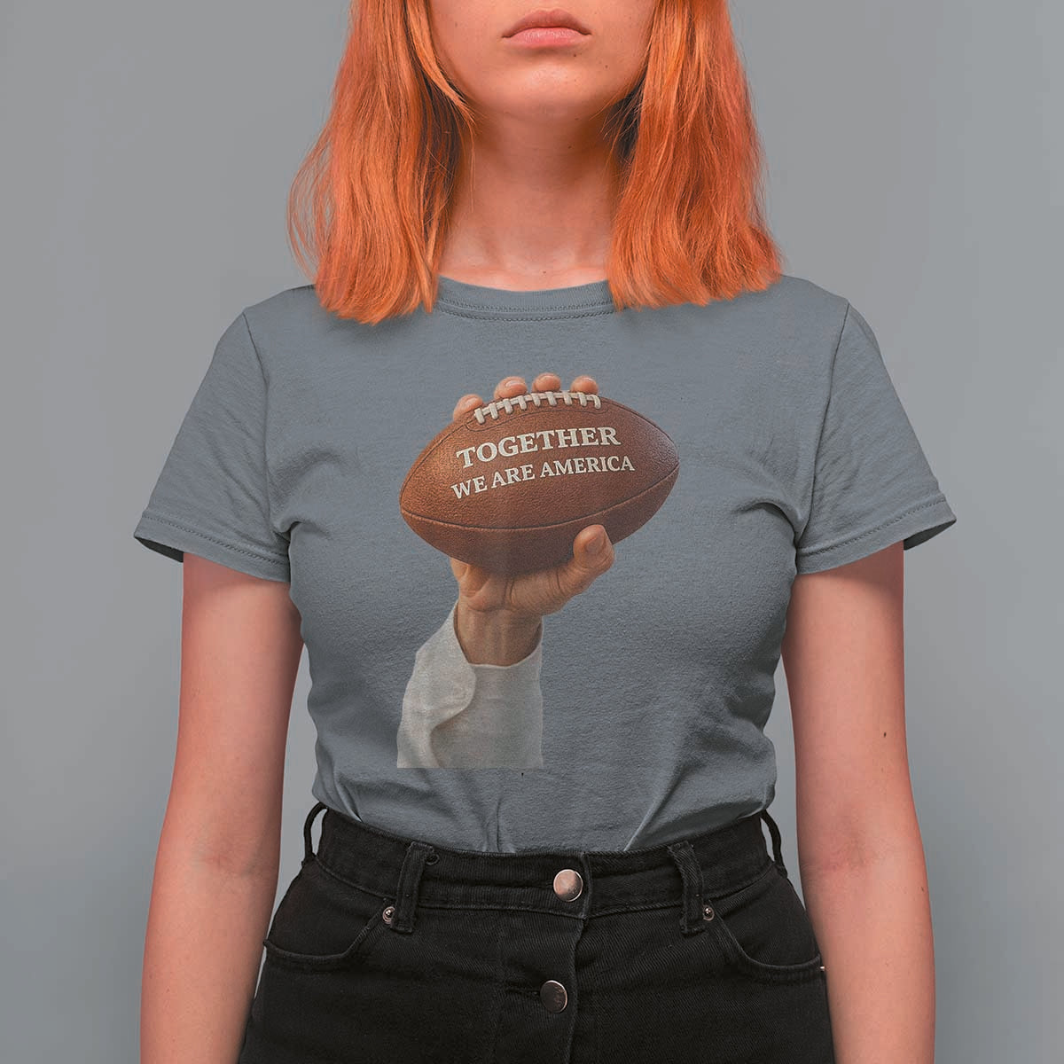 Together We Are America Bunny Holding Football T Shirt For Women Unity Game Day Inspirational Quote