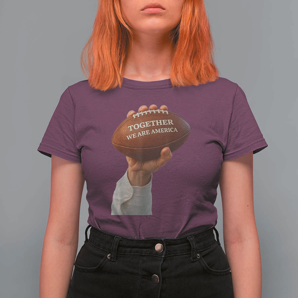 Together We Are America Bunny Holding Football T Shirt For Women Unity Game Day Inspirational Quote