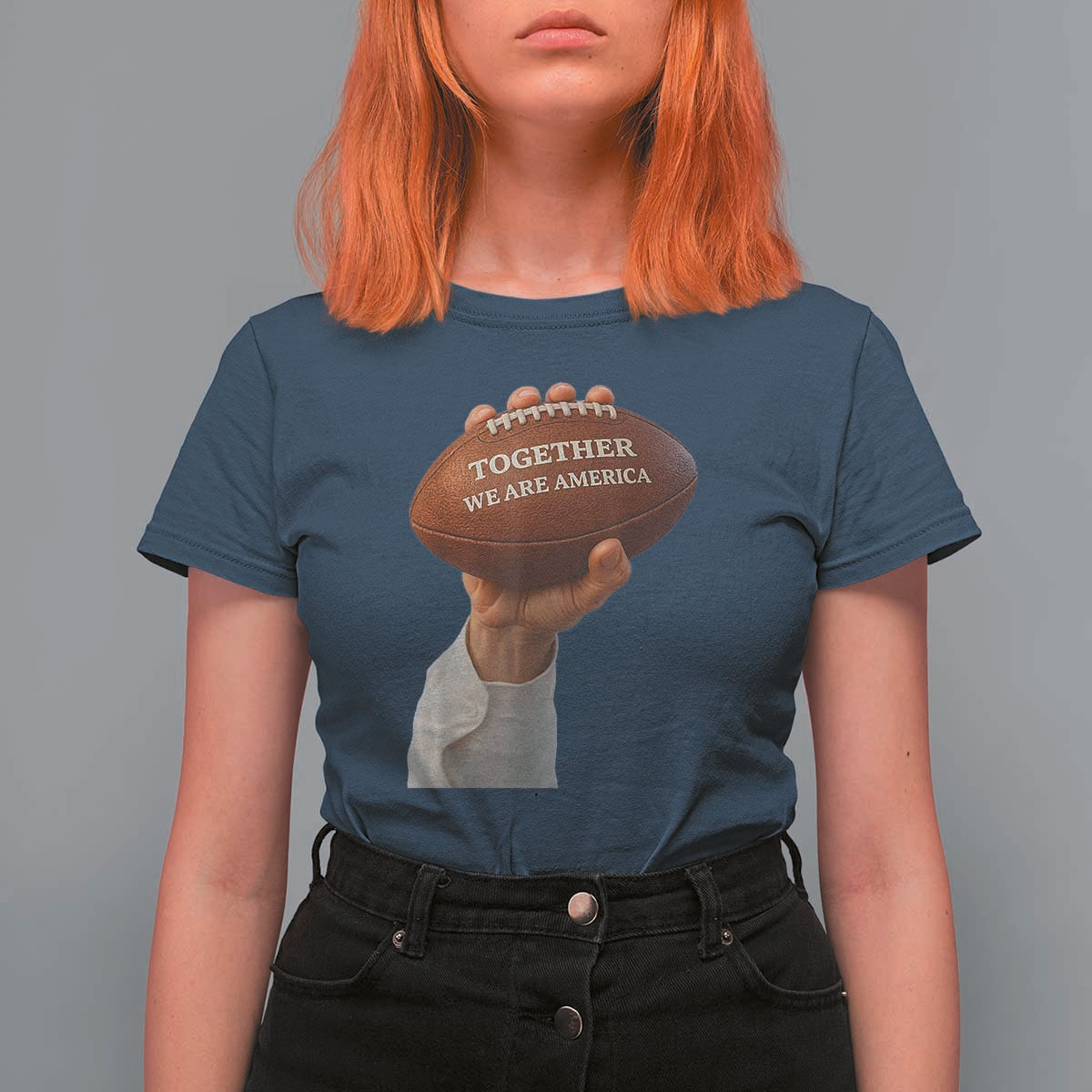Together We Are America Bunny Holding Football T Shirt For Women Unity Game Day Inspirational Quote