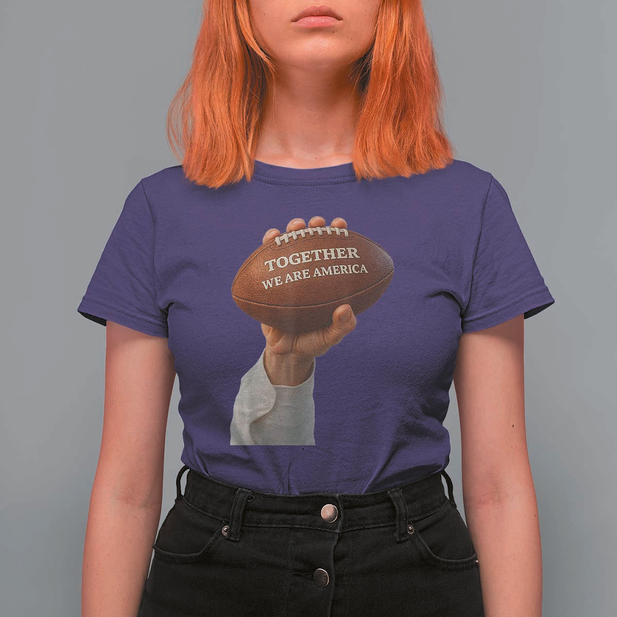 Together We Are America Bunny Holding Football T Shirt For Women Unity Game Day Inspirational Quote
