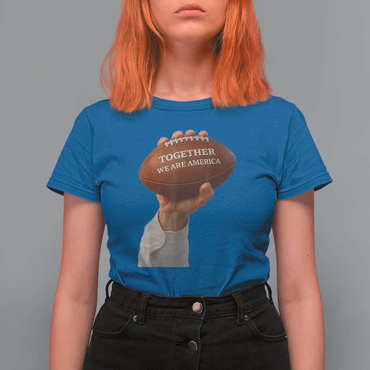 Together We Are America Bunny Holding Football T Shirt For Women Unity Game Day Inspirational Quote
