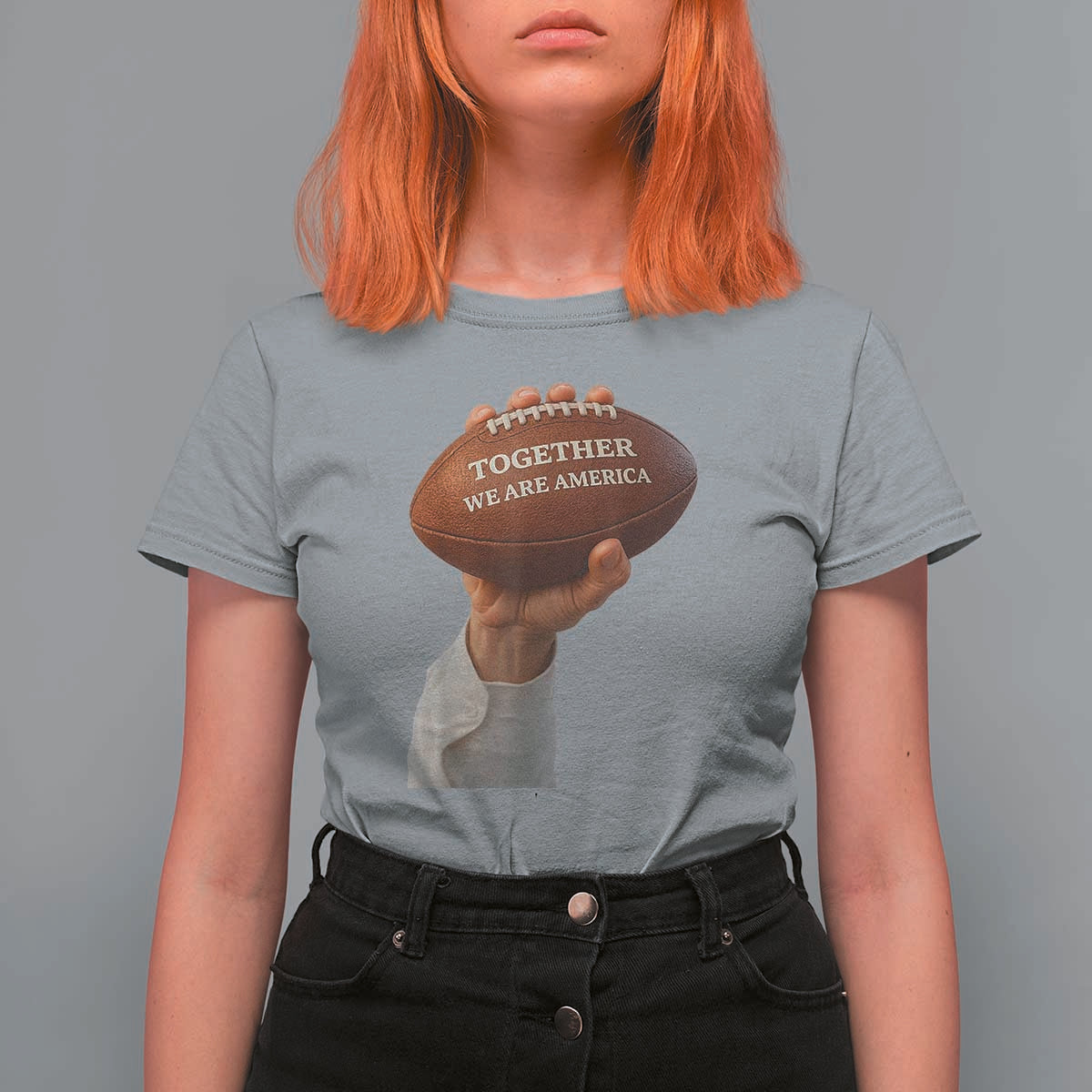 Together We Are America Bunny Holding Football T Shirt For Women Unity Game Day Inspirational Quote