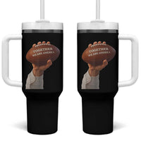 Together We Are America Bunny Holding Football Tumbler With Handle Unity Game Day Inspirational Quote